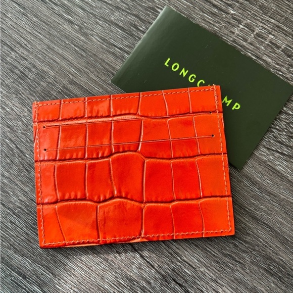 Longchamp | Le Pliage Croc-Embossed Leather Card Holder (Red) - Picture 3 of 3